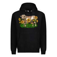 Black charolais bull with sunflowers Premium Hoodie - LillyAllenDesigns
