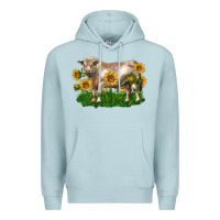 Blue Mist charolais bull with sunflowers Premium Hoodie - LillyAllenDesigns