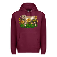 Burgundy charolais bull with sunflowers Premium Hoodie - LillyAllenDesigns
