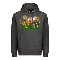 Charcoal Heather charolais bull with sunflowers Premium Hoodie - LillyAllenDesigns