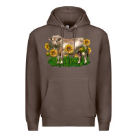 Coffee charolais bull with sunflowers Premium Hoodie - LillyAllenDesigns