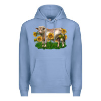 Colony Blue charolais bull with sunflowers Premium Hoodie - LillyAllenDesigns