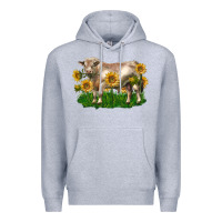 Heather Grey charolais bull with sunflowers Premium Hoodie - LillyAllenDesigns