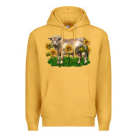 Mustard charolais bull with sunflowers Premium Hoodie - LillyAllenDesigns