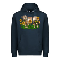 Navy charolais bull with sunflowers Premium Hoodie - LillyAllenDesigns