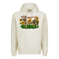 Oatmeal Heather charolais bull with sunflowers Premium Hoodie - LillyAllenDesigns