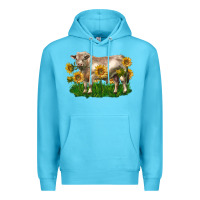 Ocean Blue charolais bull with sunflowers Premium Hoodie - LillyAllenDesigns