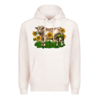 Pale Pink charolais bull with sunflowers Premium Hoodie - LillyAllenDesigns