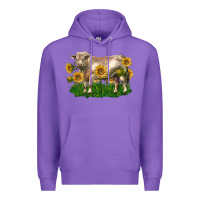 Purple charolais bull with sunflowers Premium Hoodie - LillyAllenDesigns
