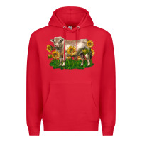 Red charolais bull with sunflowers Premium Hoodie - LillyAllenDesigns
