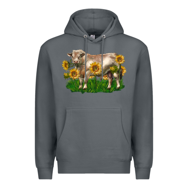 Charolais Bull With Sunflowers Premium Hoodie by LillyAllenDesigns | Teevron