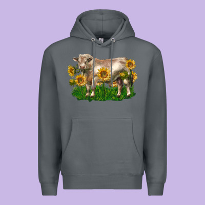 Charolais Bull With Sunflowers Premium Hoodie Designed By Lillyallendesigns