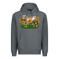 Rock charolais bull with sunflowers Premium Hoodie - LillyAllenDesigns