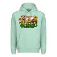Seafoam charolais bull with sunflowers Premium Hoodie - LillyAllenDesigns