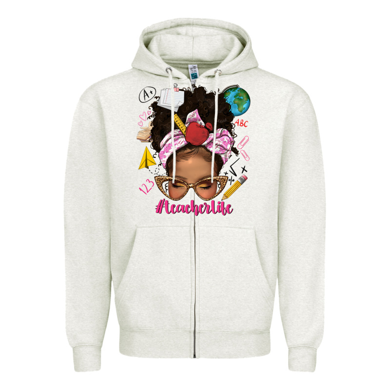 Afro Messy Bun Teacherlife Zipper Hoodie by texasbilliewilder | Teevron