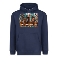 Navy just a girl who loves horses Heavyweight Hoodie - CowhideDigitalArt