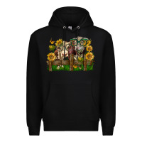 Black hereford bull and heifer with sunflowers Premium Hoodie - LillyAllenDesigns