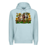 Blue Mist hereford bull and heifer with sunflowers Premium Hoodie - LillyAllenDesigns