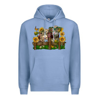 Colony Blue hereford bull and heifer with sunflowers Premium Hoodie - LillyAllenDesigns