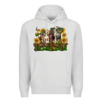 Dove Grey hereford bull and heifer with sunflowers Premium Hoodie - LillyAllenDesigns
