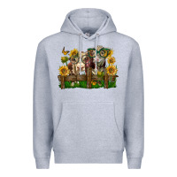 Heather Grey hereford bull and heifer with sunflowers Premium Hoodie - LillyAllenDesigns