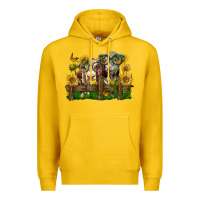 Lemon hereford bull and heifer with sunflowers Premium Hoodie - LillyAllenDesigns