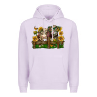 Lilac hereford bull and heifer with sunflowers Premium Hoodie - LillyAllenDesigns