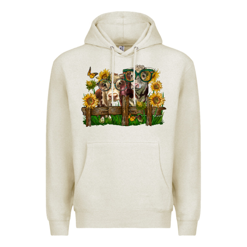 Hereford Bull And Heifer With Sunflowers Premium Hoodie by LillyAllenDesigns | Teevron