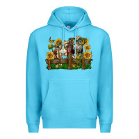 Ocean Blue hereford bull and heifer with sunflowers Premium Hoodie - LillyAllenDesigns
