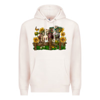 Pale Pink hereford bull and heifer with sunflowers Premium Hoodie - LillyAllenDesigns
