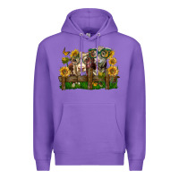 Purple hereford bull and heifer with sunflowers Premium Hoodie - LillyAllenDesigns