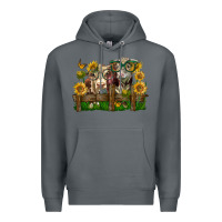 Rock hereford bull and heifer with sunflowers Premium Hoodie - LillyAllenDesigns