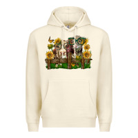 Sandshell hereford bull and heifer with sunflowers Premium Hoodie - LillyAllenDesigns