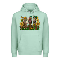 Seafoam hereford bull and heifer with sunflowers Premium Hoodie - LillyAllenDesigns