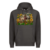 Smoke hereford bull and heifer with sunflowers Premium Hoodie - LillyAllenDesigns