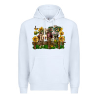 White hereford bull and heifer with sunflowers Premium Hoodie - LillyAllenDesigns