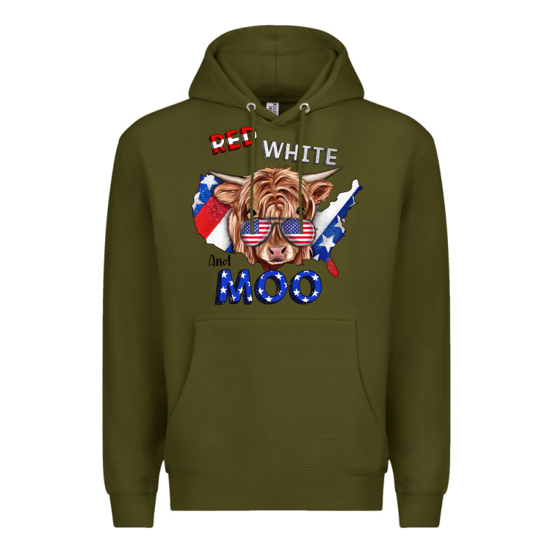 Red White And Moo Cow Premium Hoodie by RanaPortraitStore | Teevron