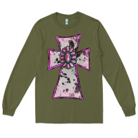 Army Green Cowhide Pink Gemstone Cross Long Sleeve Tee - RanaPortraitStore