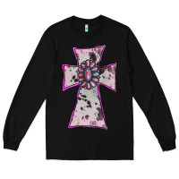 Black Cowhide Pink Gemstone Cross Long Sleeve Tee - RanaPortraitStore