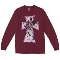 Burgundy Cowhide Pink Gemstone Cross Long Sleeve Tee - RanaPortraitStore