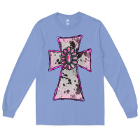 Colony Blue Cowhide Pink Gemstone Cross Long Sleeve Tee - RanaPortraitStore