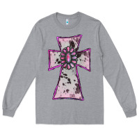 Heather Grey Cowhide Pink Gemstone Cross Long Sleeve Tee - RanaPortraitStore