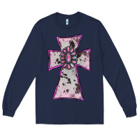 Navy Cowhide Pink Gemstone Cross Long Sleeve Tee - RanaPortraitStore