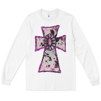 White Cowhide Pink Gemstone Cross Long Sleeve Tee - RanaPortraitStore