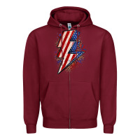 Burgundy leopard american flag lightning bolt Zipper Hoodie - Zillion Design Studio