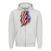 Dove Grey leopard american flag lightning bolt Zipper Hoodie - Zillion Design Studio