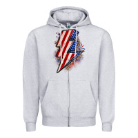 Heather Grey leopard american flag lightning bolt Zipper Hoodie - Zillion Design Studio