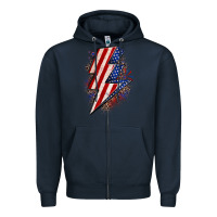Navy leopard american flag lightning bolt Zipper Hoodie - Zillion Design Studio