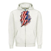 Oatmeal Heather leopard american flag lightning bolt Zipper Hoodie - Zillion Design Studio