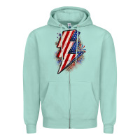 Leopard American Flag Lightning Bolt Zipper Hoodie | Teevron